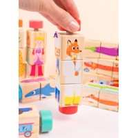 Cubos Didácticos Giratorios de Madera - Rompecabezas de Bloques Infantil