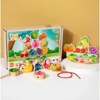 Juego de Equilibrio y Enhebrado de Madera Frutas Jenga - Juego de Motricidad Fina