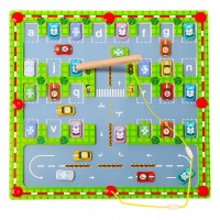 Laberinto Tablero Magnético Abecedario - Autito de Madera Montessori - 30x30 cm