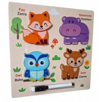 Set de Rompecabezas Bilingües 2 en 1: Animales del Bosque con Marcador y Pizarra Mágica (22x22 cm)