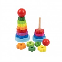 Torre de Encastre de Madera Flores Didáctica – Juego de Apilado y Motricidad Fina Infantil